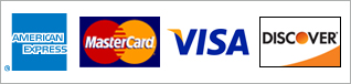 Logos of four major credit card companies: american express, mastercard, visa, and discover, displayed from left to right. each logo features the company’s distinctive colors and style.